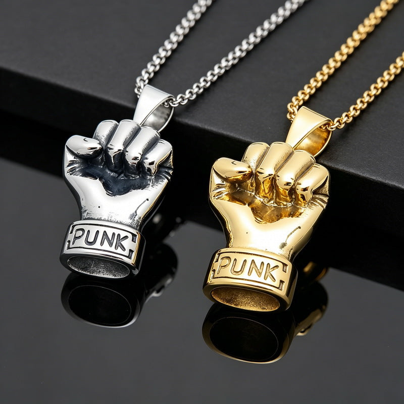 Rock Punk Pendant Three-Dimensional Fist Casting Stainless Steel Men's Pendant Necklace