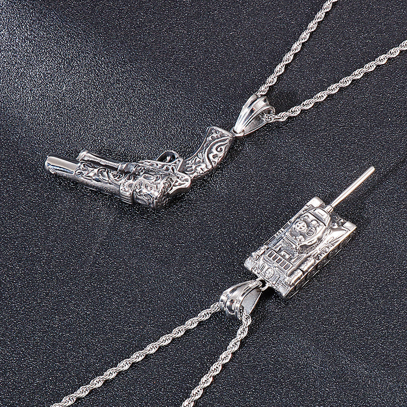 Punk-inspired Military Tank Pistol Pendant for Men