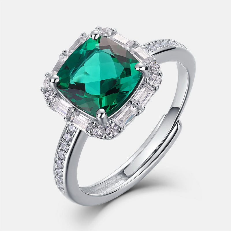 Planderful Jewelry Lab Grown Emerald Ring In Sterling Silver S925 Gala Fireworks Collection