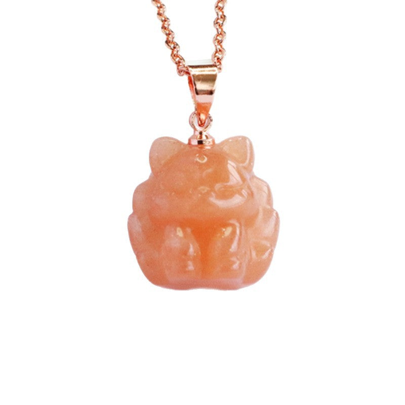 Orange Moonstone Nine-Tailed Fox Pendant — No Chain