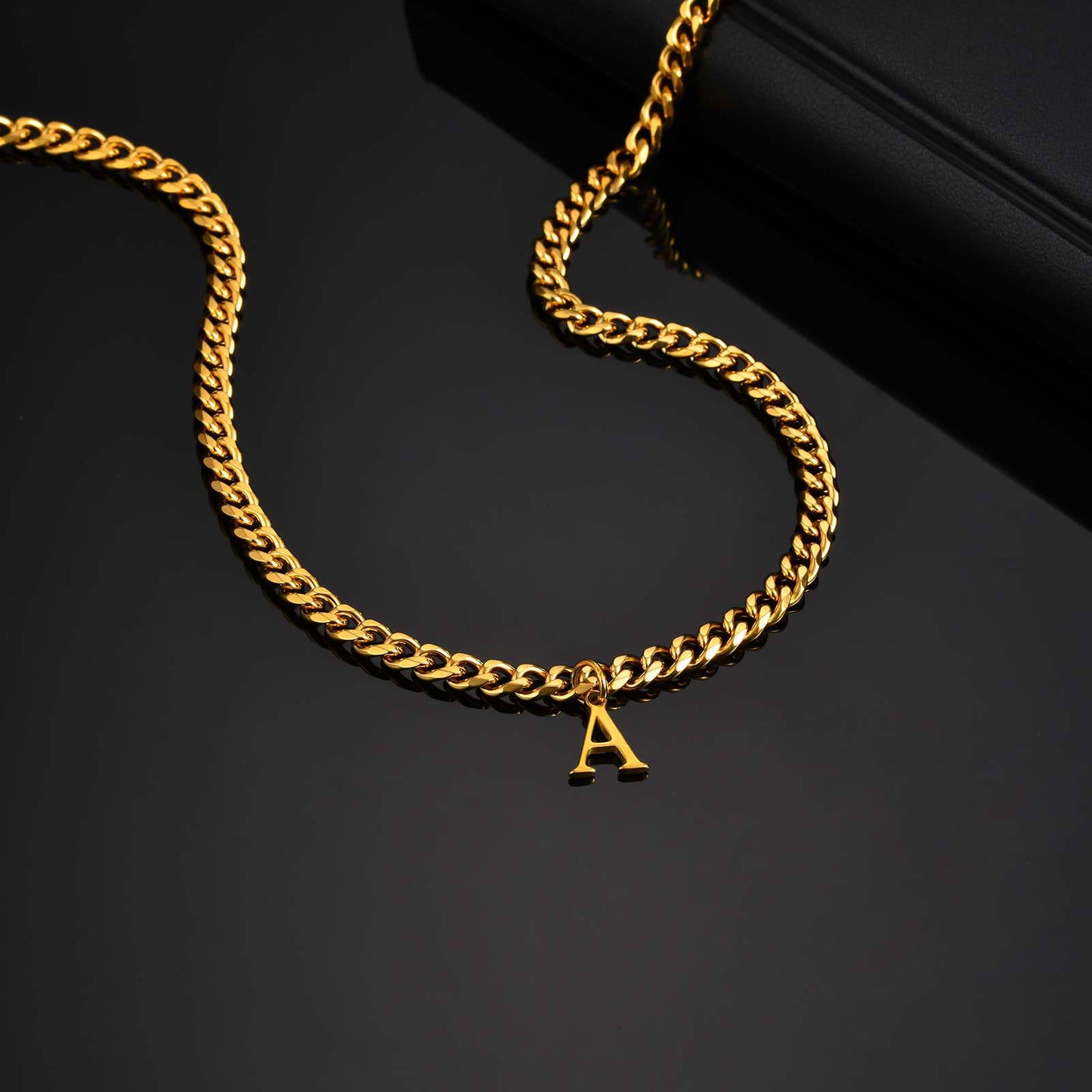 Planderful Mens Stainless Steel Letter Necklace Gold For Men