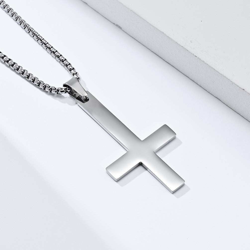 Stainless Steel Inverted Cross Necklace for Men - Titanium Steel Pendant