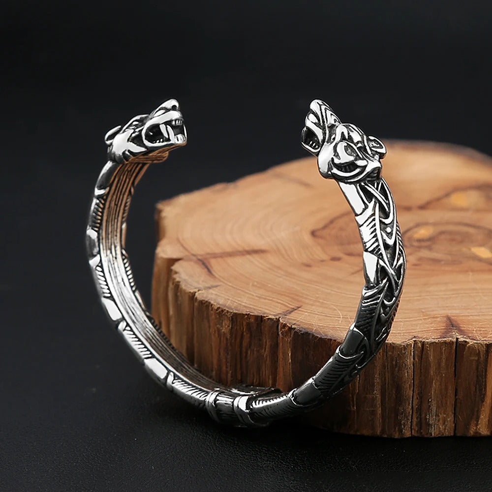 Vintage Viking Wolf Stainless Steel Men's Bracelet
