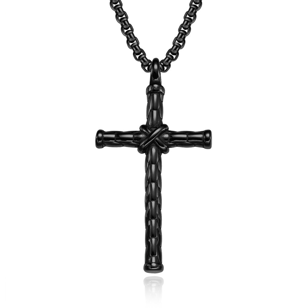 Planderful Men Cross Necklace Rope Knot Titanium Steel Pendant Jewelry Timeless Retro Style For Men