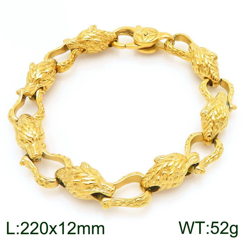 Nordic Viking Design Wolf – Antique Tail Biting Wolf Head Stainless Steel Men's Bracelet