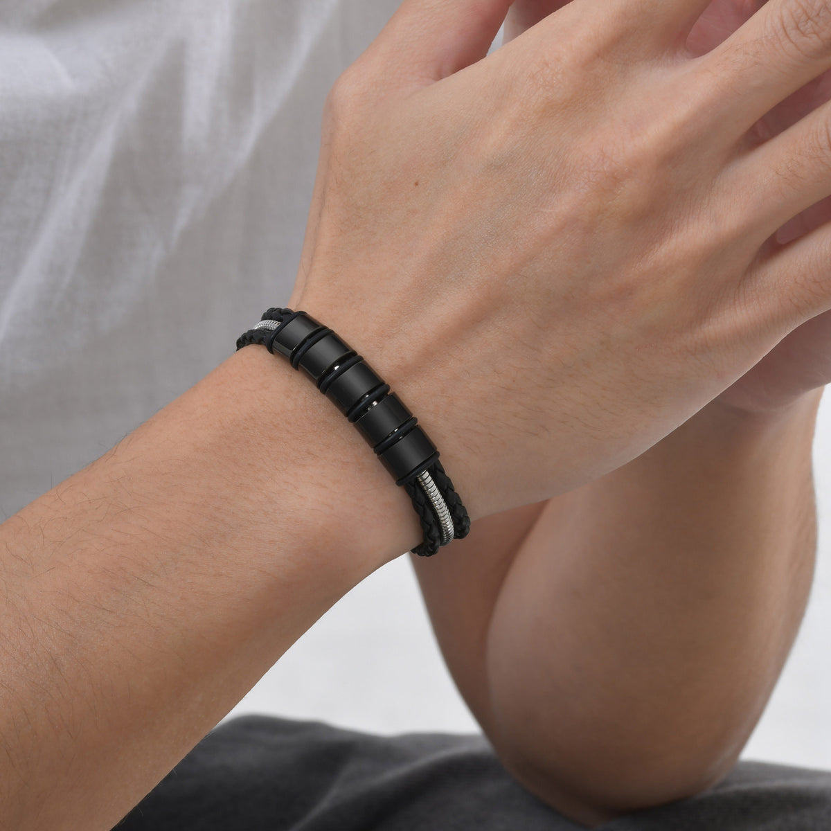 Vintage Black Stainless Steel Bracelet for Men