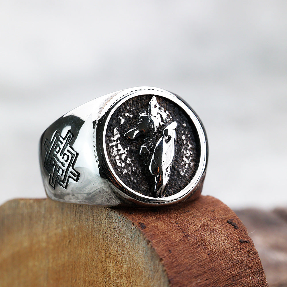 High Quality Stainless Steel Nordic Odin Logo Ring for Men