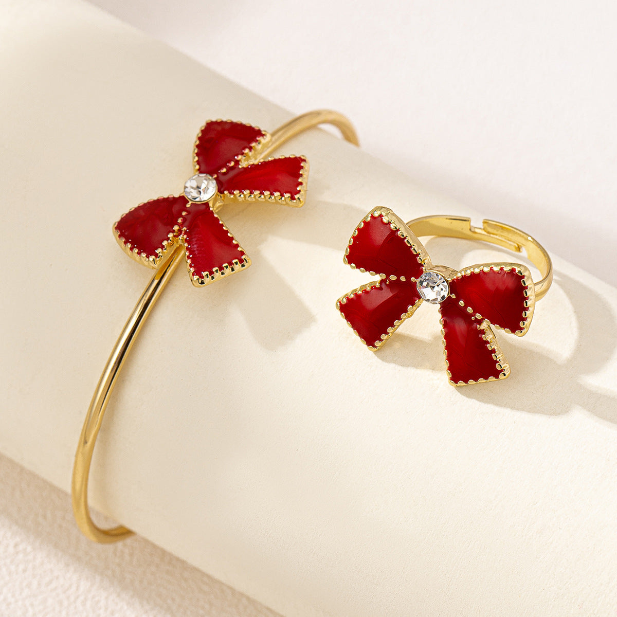 Elegant Rhinestone Red Bow Jewelry Set for Valentine's Day
