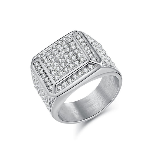 Planderful Everyday Genie Hip Hop Ring Titanium Gold Plated Zircon Luxury Unisex Ring For Men And Women