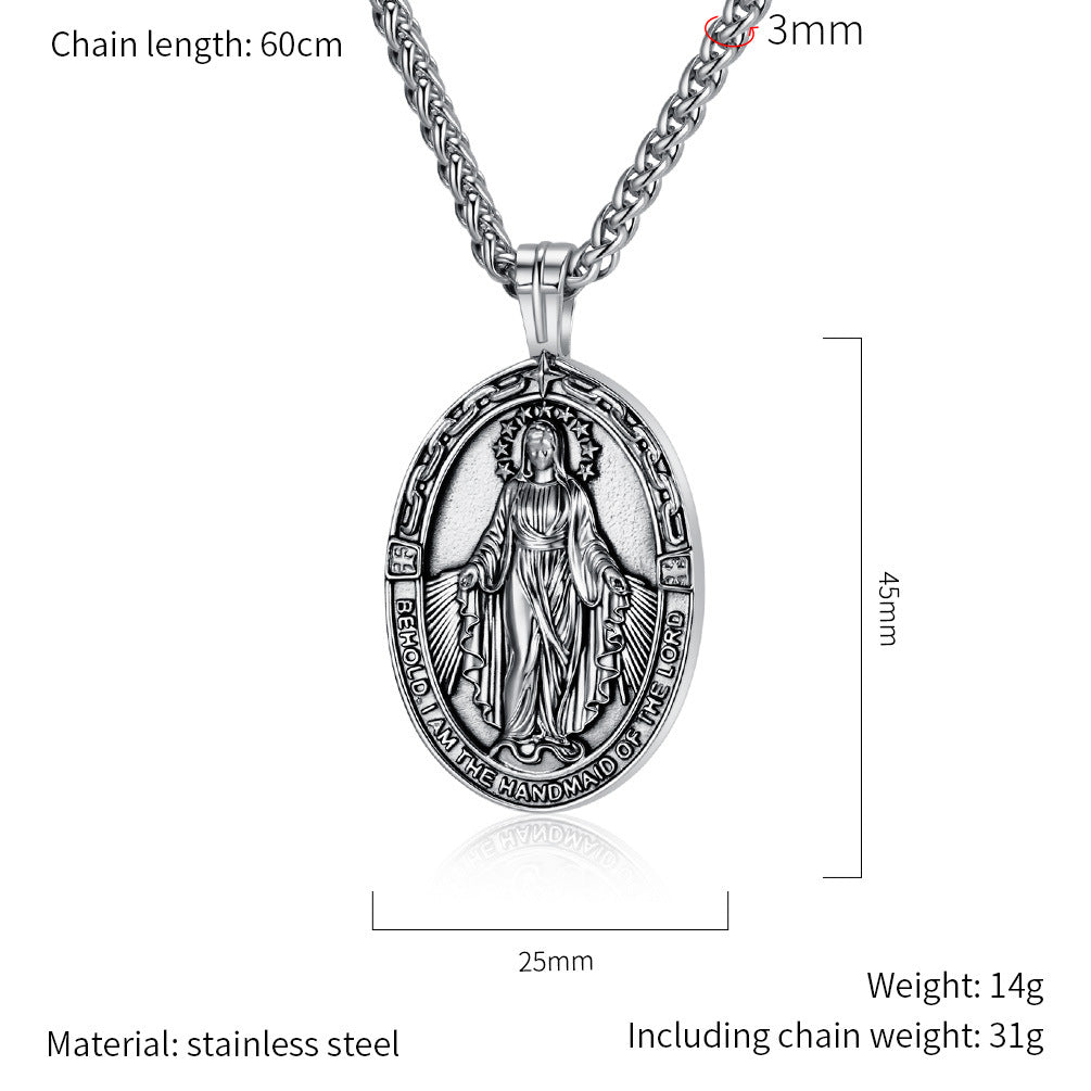 Virgin Mary Necklace for Men and Women by Planderful Unisex Stainless Steel Pendant Timeless Style