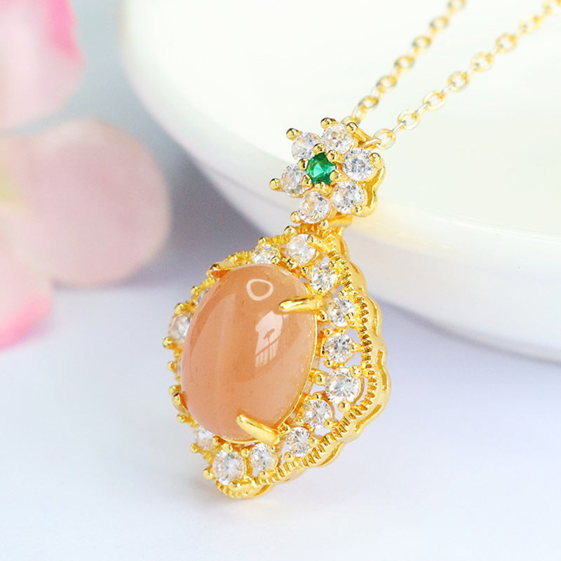 Orange Moonstone Diamond-Shape Pendant — No Chain