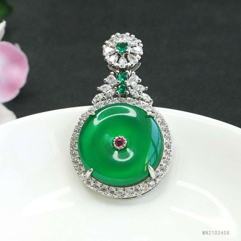 Green Chalcedony Peace Buckle Pendant — No Chain