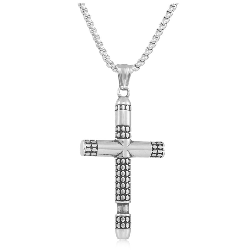 European And American Stainless Steel Cross Pendant Men's Trendy Retro Titanium Steel Cross Necklace