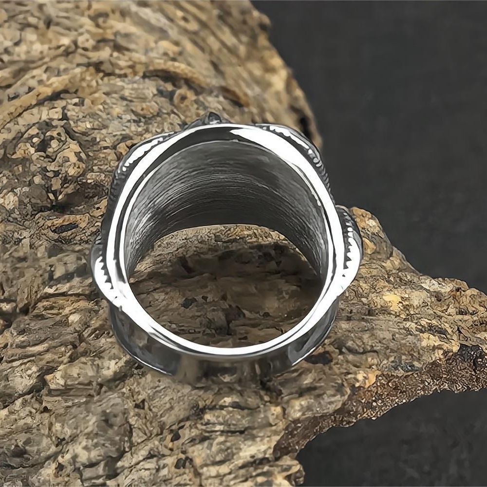 European And American Retro Jewelry Stainless Steel Men's Ring Hip Hop Viking Double Sheephead Warrior Ring