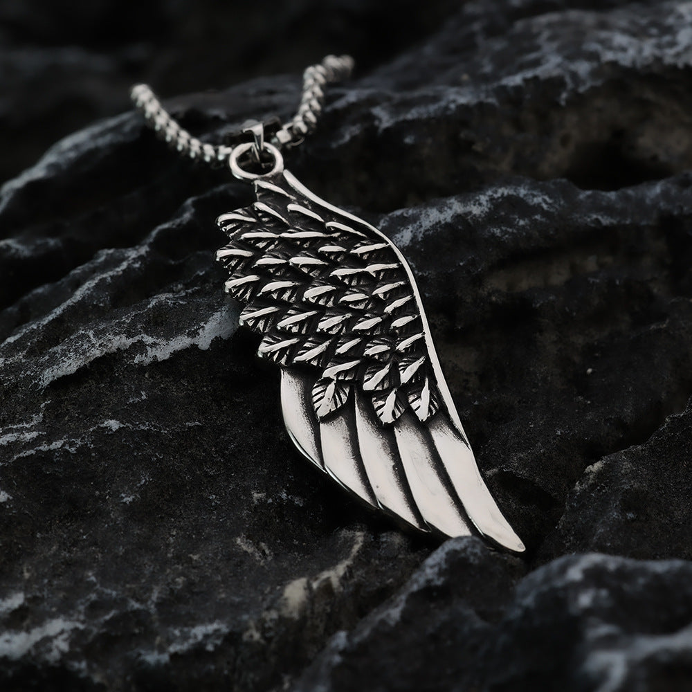European And American Retro Wings Titanium Steel Necklace for Men