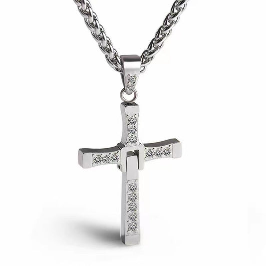Planderful Jewelry Speed And Passion Stainless Steel Necklace For Men Cross Pendant Chain
