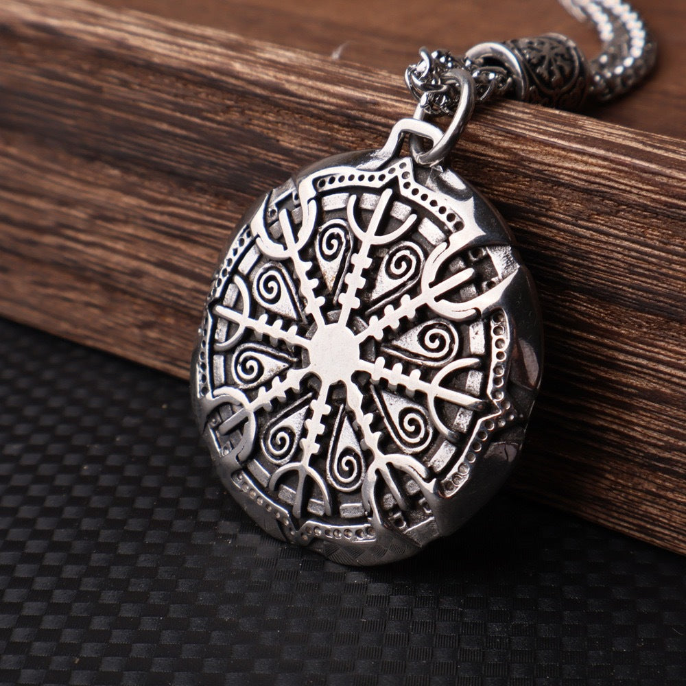 1. Planderful Viking Odin Logo Compass Necklace Titanium Steel Pendant Mens Jewelry European Style Gift