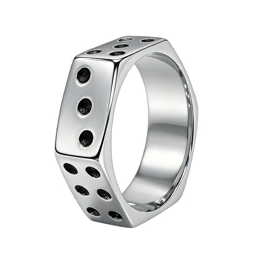 Planderful Titanium Steel Ring Hexagonal Dice Design for Men and Women Personalized Protection Statement