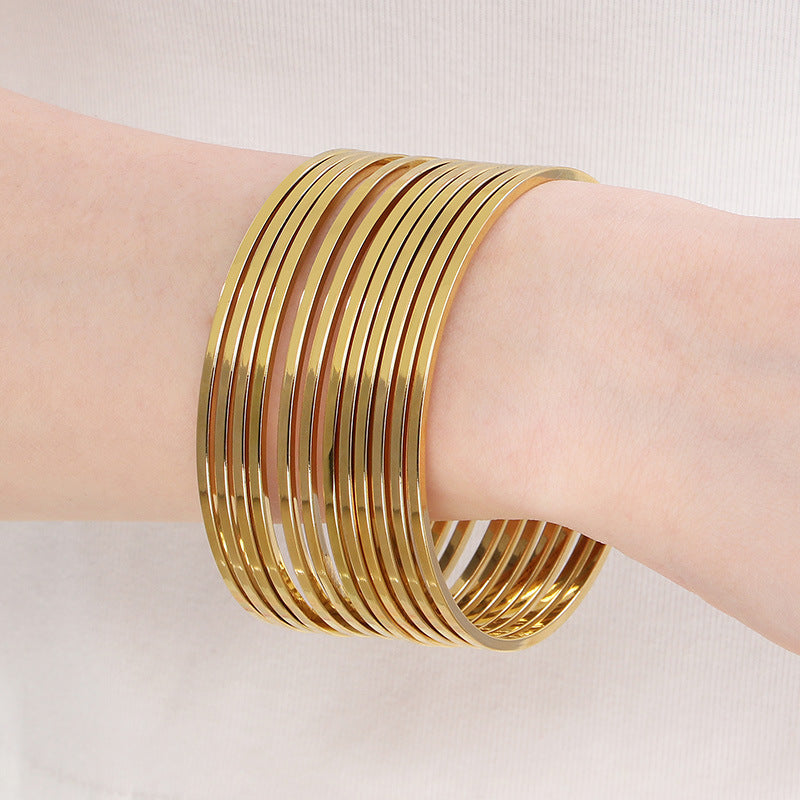18k Vacuum Gold-Plated Straight-Facing 2mm Wide Square Line Bracelet – Stainless Steel
