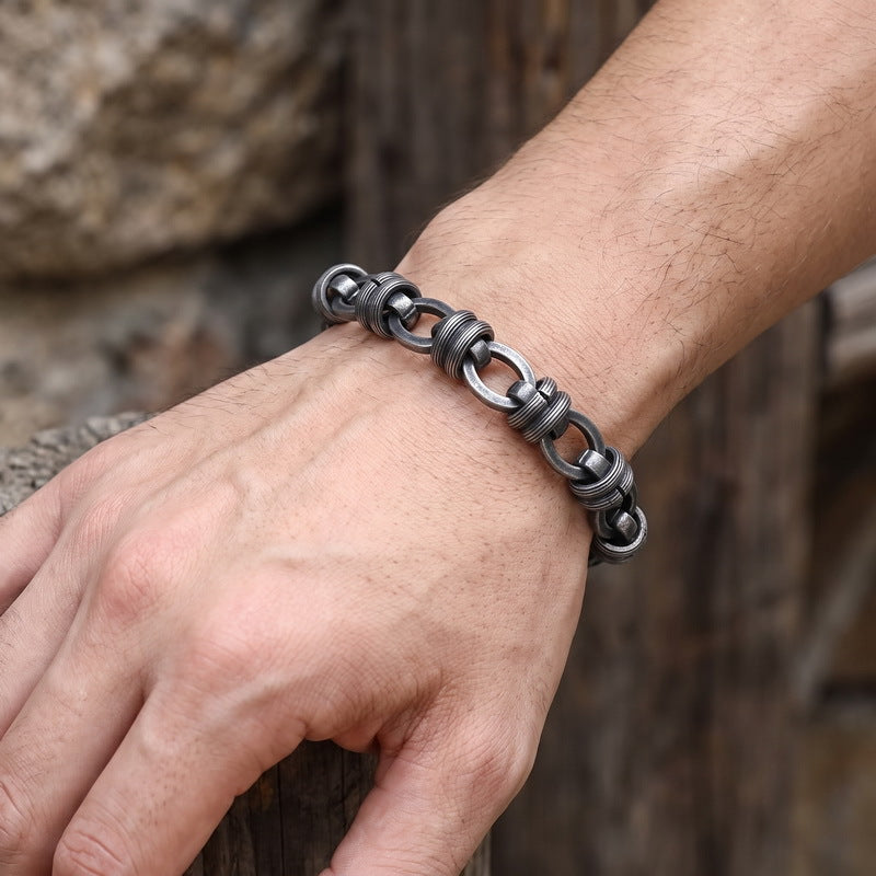 Hip Hop Knot Punk Vintage Wrap Ring Cuban Chain Stainless Steel Men's Bracelet