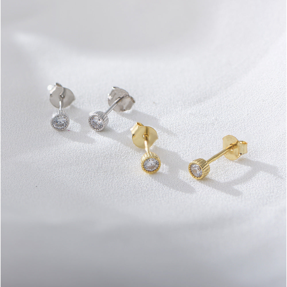 S925 Silver Stud Earrings Niche Korean Version Small Fresh Mini Single Zircon Ear
