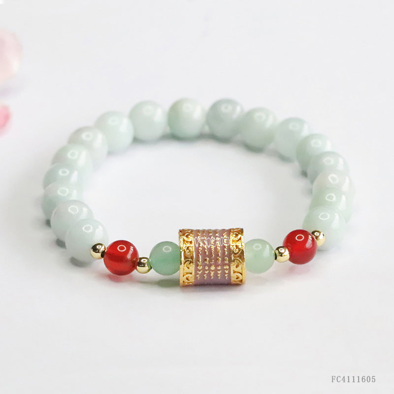 Jadeite Round Bead & Cylinder Bead Beaded Bracelet
