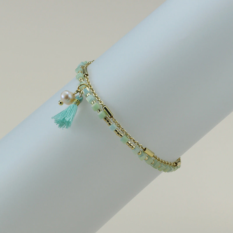 Stainless Steel Bead Double Bracelet 15CM Gold Girls Fashion