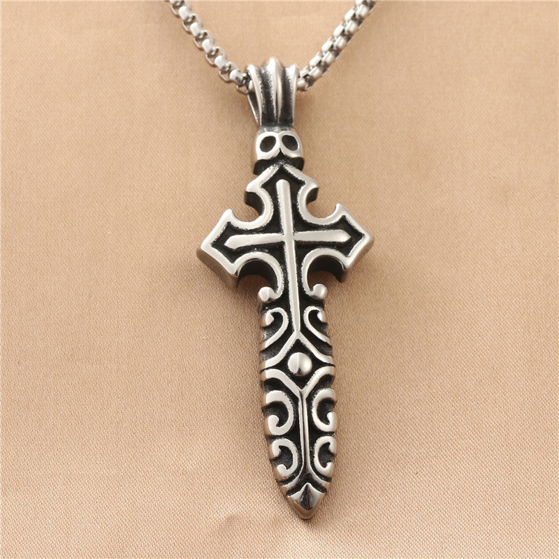 Titanium Steel Cross Sword Pendant Necklace for Men - Retro Punk Style
