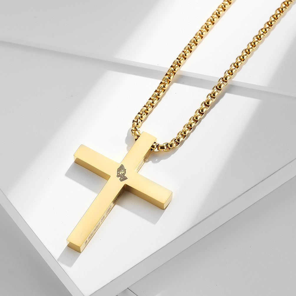Cross-Border E-Commerce Jewelry Supply Men's Stainless Steel Prayer Hand Cross Necklace