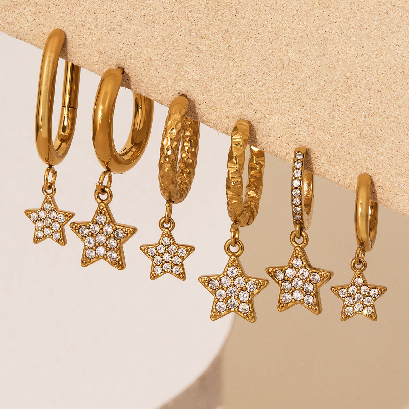 Planderful Zirconium Pentagram Earrings 18K Goldplated Bold