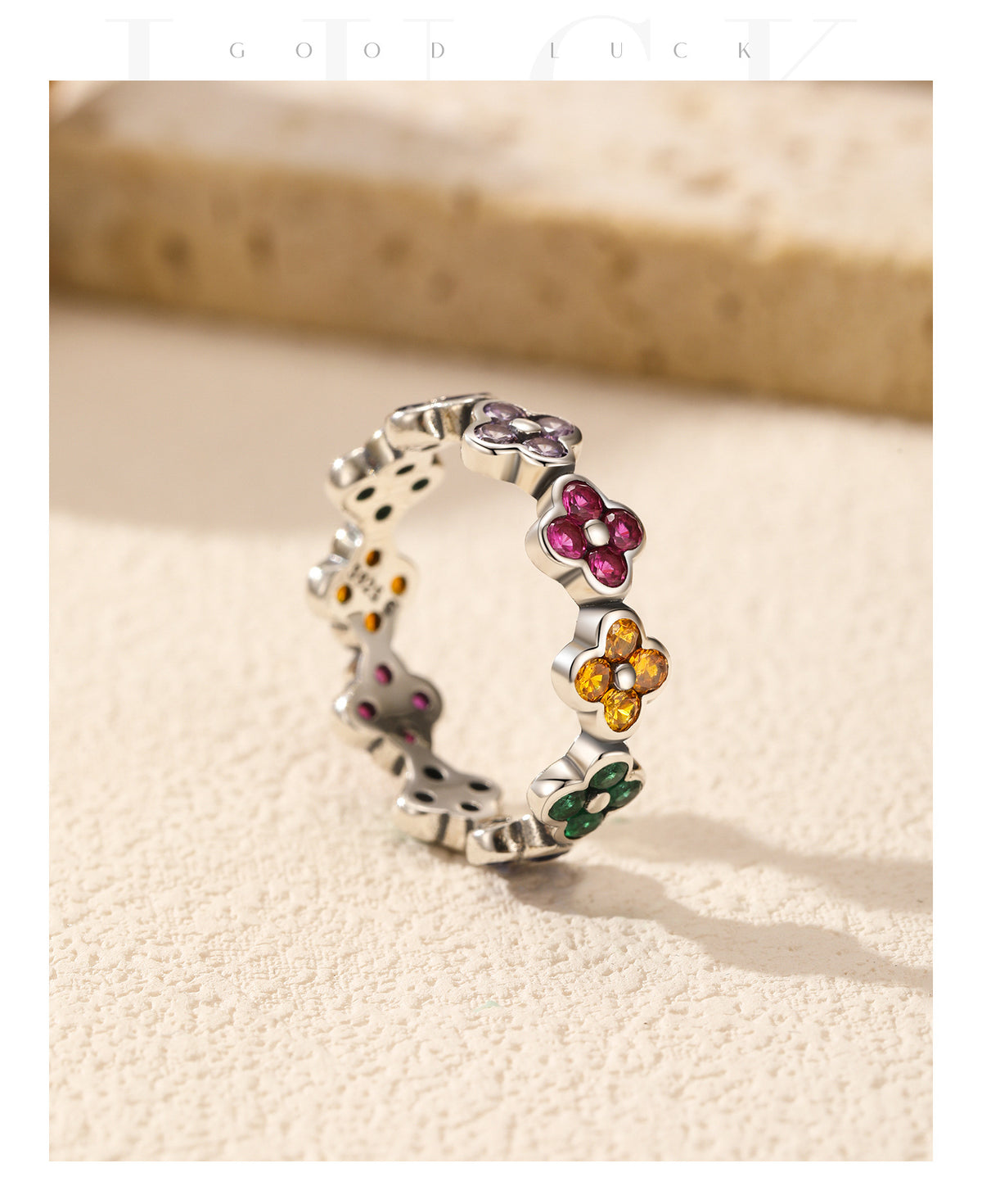 925 Sterling Silver Clover Heart Turquoise Ring
