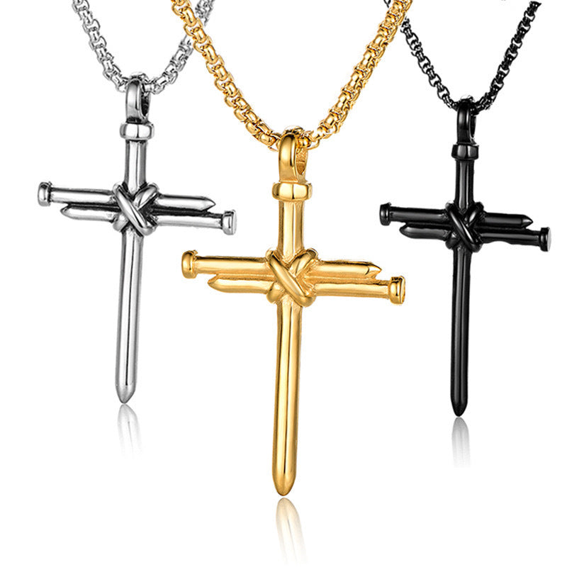 Planderful Nail Cross Necklace Stainless Steel Punk Pendant For Men Unisex Giftable Jewelry