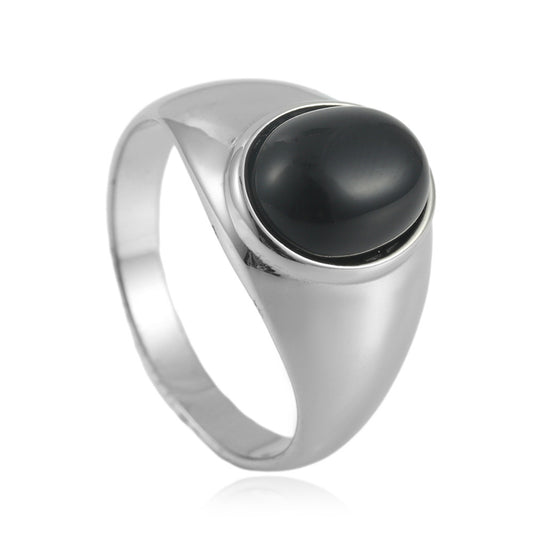 Men's Punk Retro Multi-Color Stone Titanium Steel Oval Ring - European and American Style