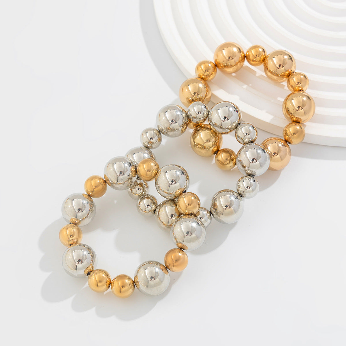 Planderful Vienna Verve Punk Beaded Bracelet For Women Bold Geometric Ball Jewelry With Contrasting Colors