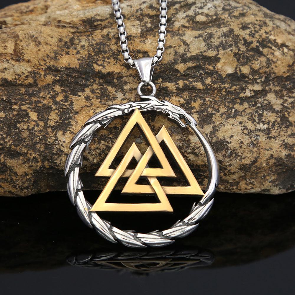 Titanium Steel Pendant Necklace Men's Fashion Jewelry Retro Rune