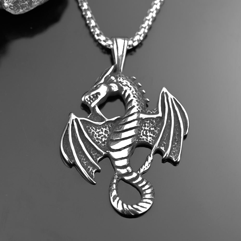 Retro Stainless Steel Men's Pendant Personalized Fly Dragon Necklace