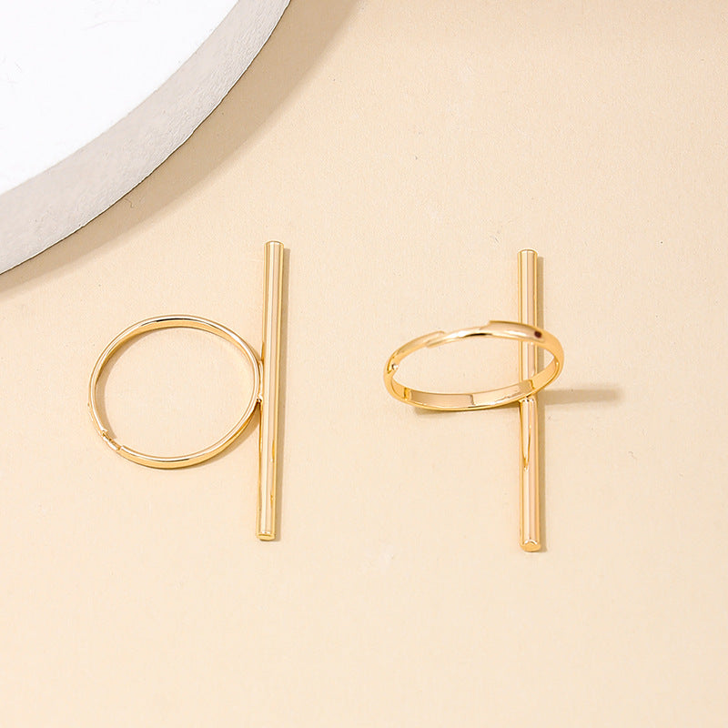 European & American Fashion Metal Geometric Lines Ring Set for Women - Vienna Verve Collection