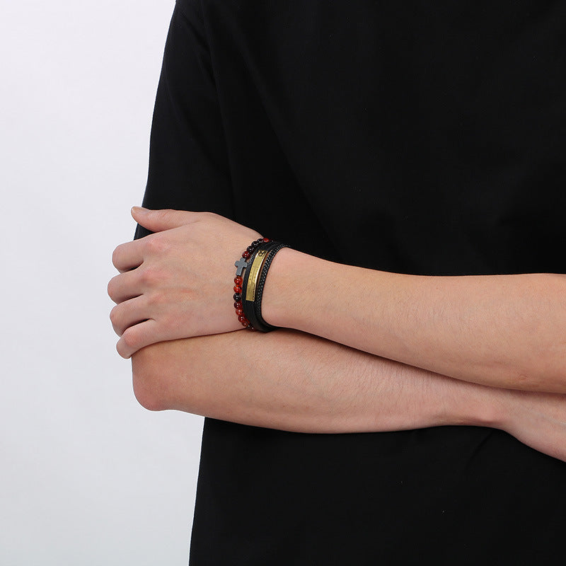 Planderful Men's Titanium Steel Cross Braided Rope Bracelet