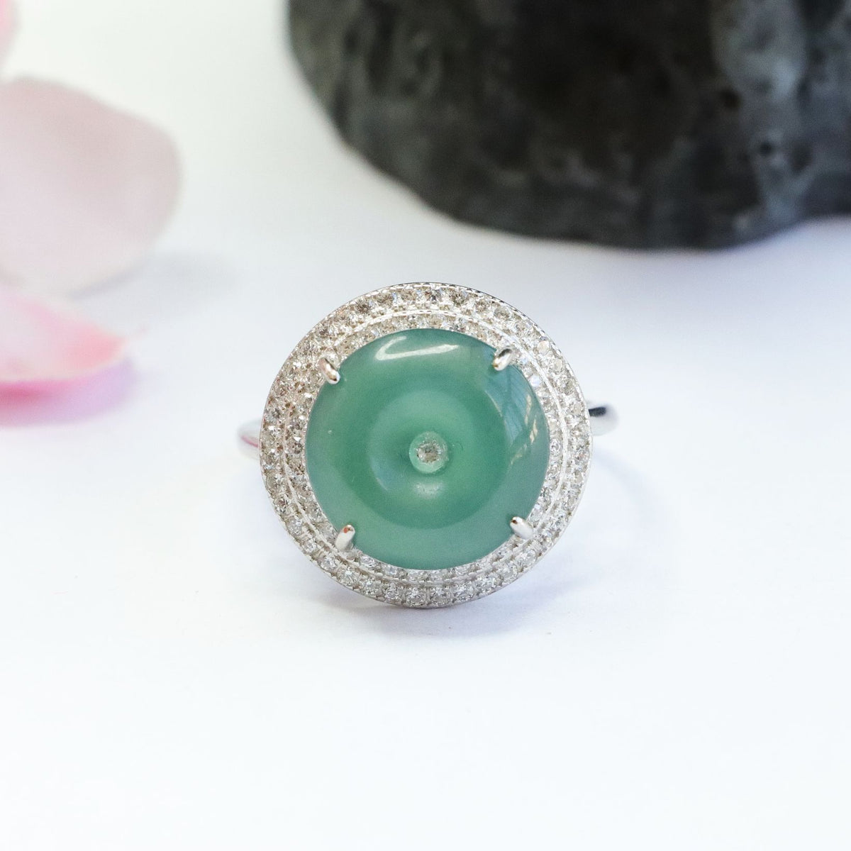 Icy Blue Jadeite Peace Buckle 925 Silver Ring