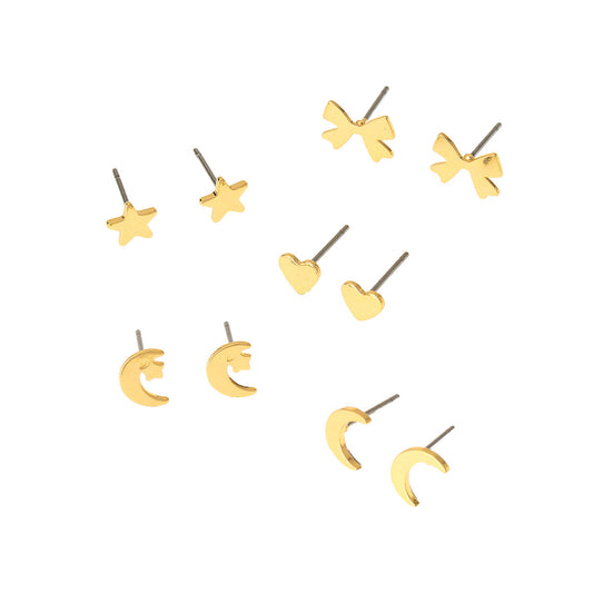 Planderful Vienna Verve Earrings Set – Exquisite Basic Star Moon Love Bow Design