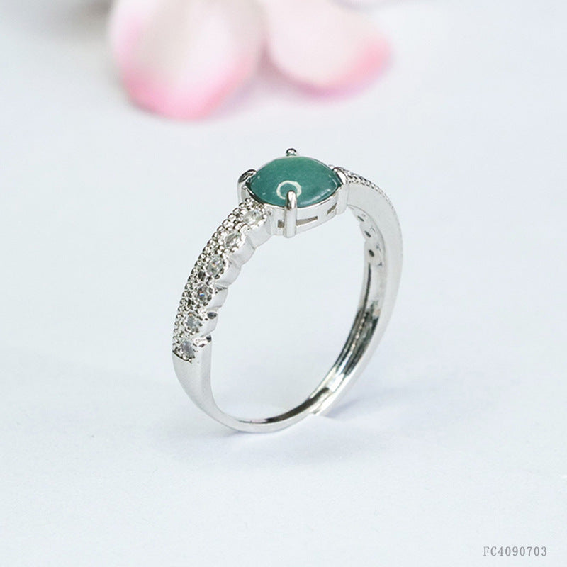 Blue-Water Jadeite Claw-Set Zircon Ring