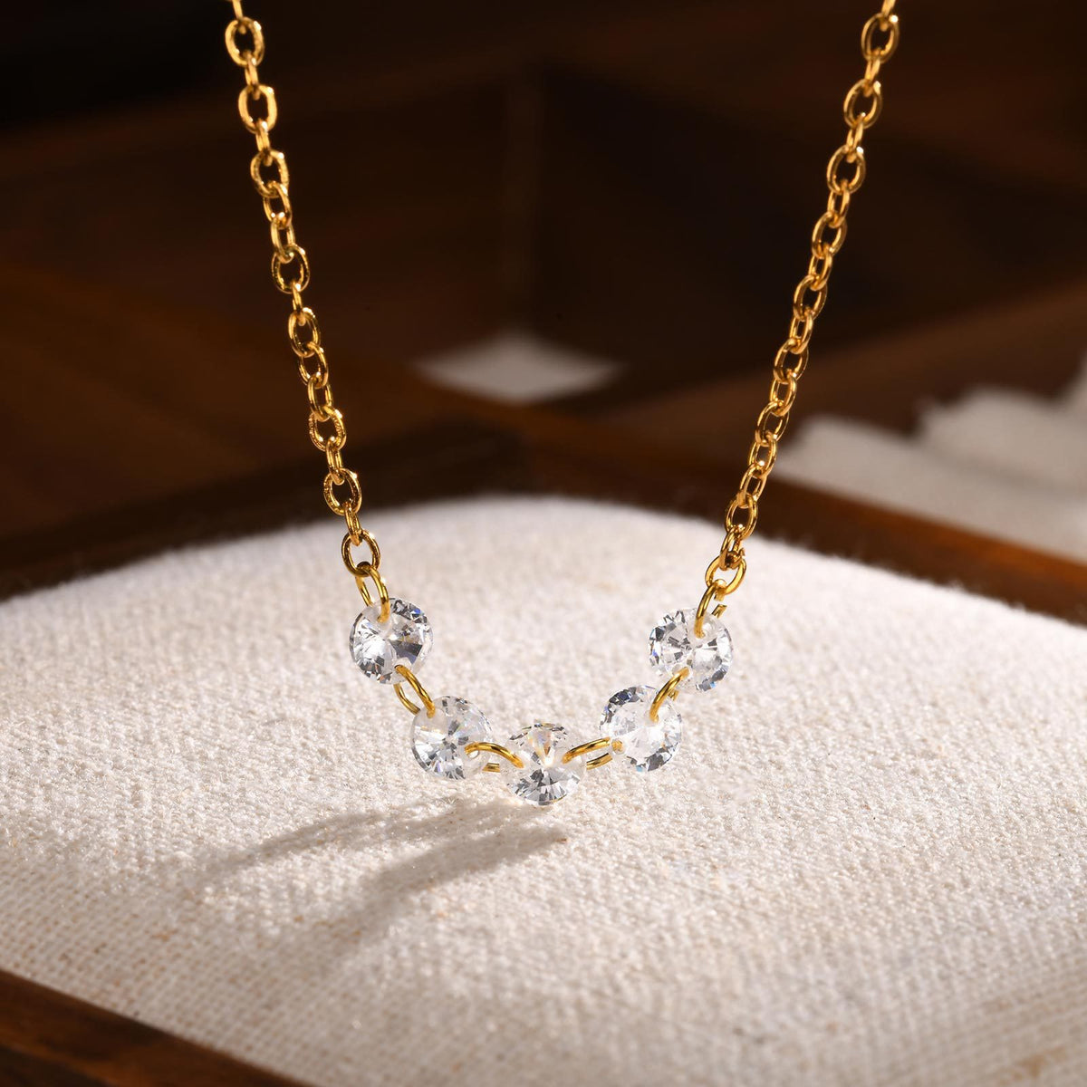 Stainless Steel White Zircon Gold Necklace Ladies