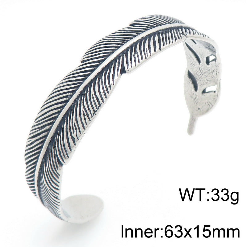 Nordic Viking Celtic Knot Crow – Punk Style Bamboo Feathers Stainless Steel Man Bracelet