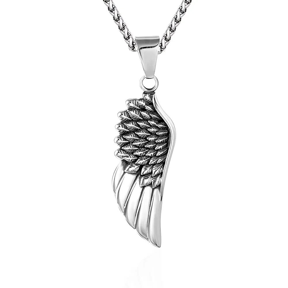 Vintage Angel Feather Stainless Steel Pendant Necklace