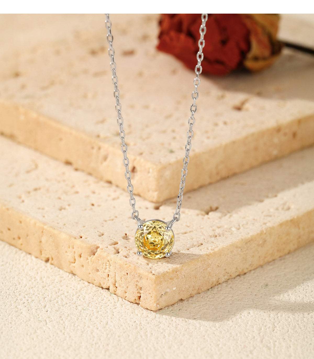 925 Sterling Silver Soft Yellow Rose-Cut Zircon Necklace