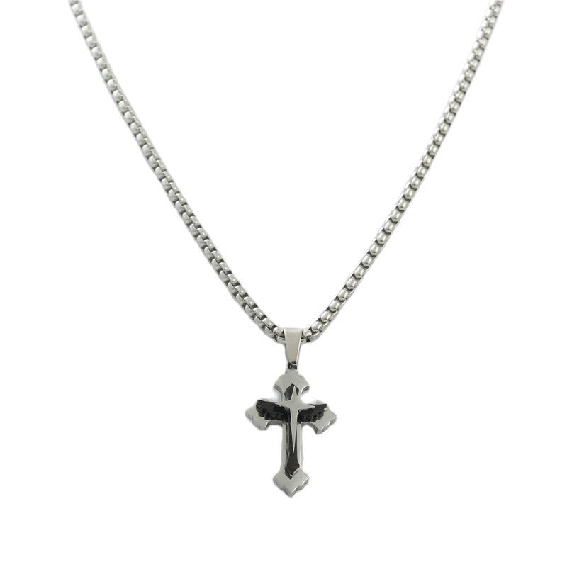 Personalized Retro Titanium Steel Cross Pendant Necklace for Men - Trendy Stainless Steel Design