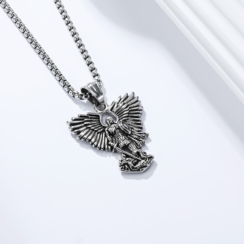 Planderful Saint Michael Titanium Steel Necklace For Men Archangel Pendant Durable Vintage Style