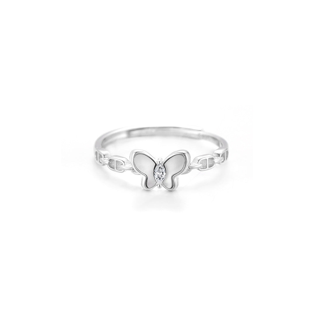 Planderful Everyday Genie Ins Simple Butterfly White Shell Zircon Ring Women’s 925 Sterling Silver Niche Design Small Fresh Tide Ring