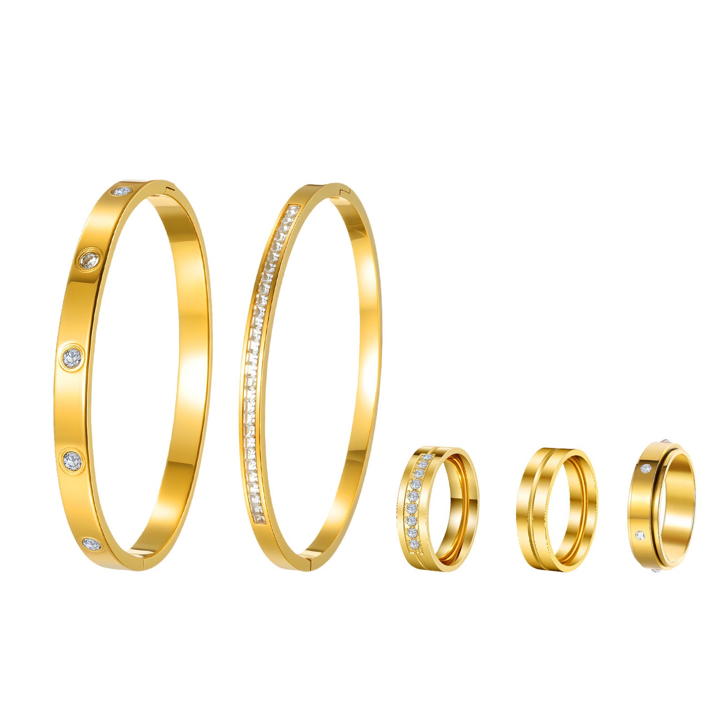 Zircon Ring Bracelet Set By Planderful Everyday Genie Five Piece Stainless Steel For Women Unisex Light Luxury