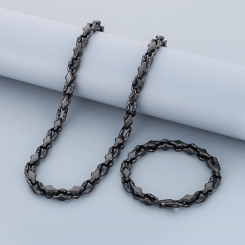 Hip Hop Quadrilateral Necklace Stainless Steel Rhombus Chain